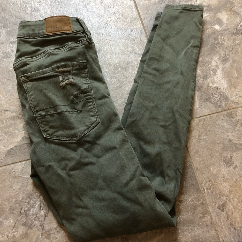 American eagle army green ripped jeans